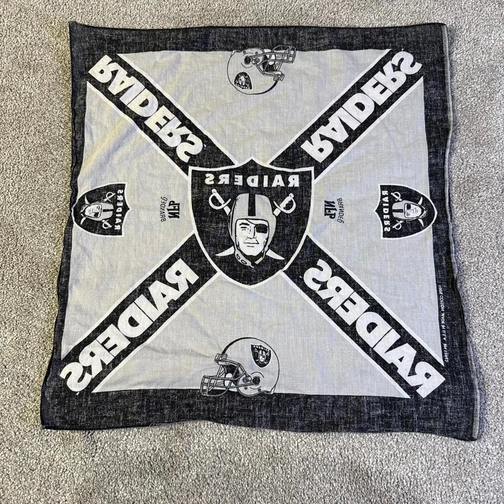 Vintage 90s Oakland Raiders Football Bandana Scarf All Cotton Made USA